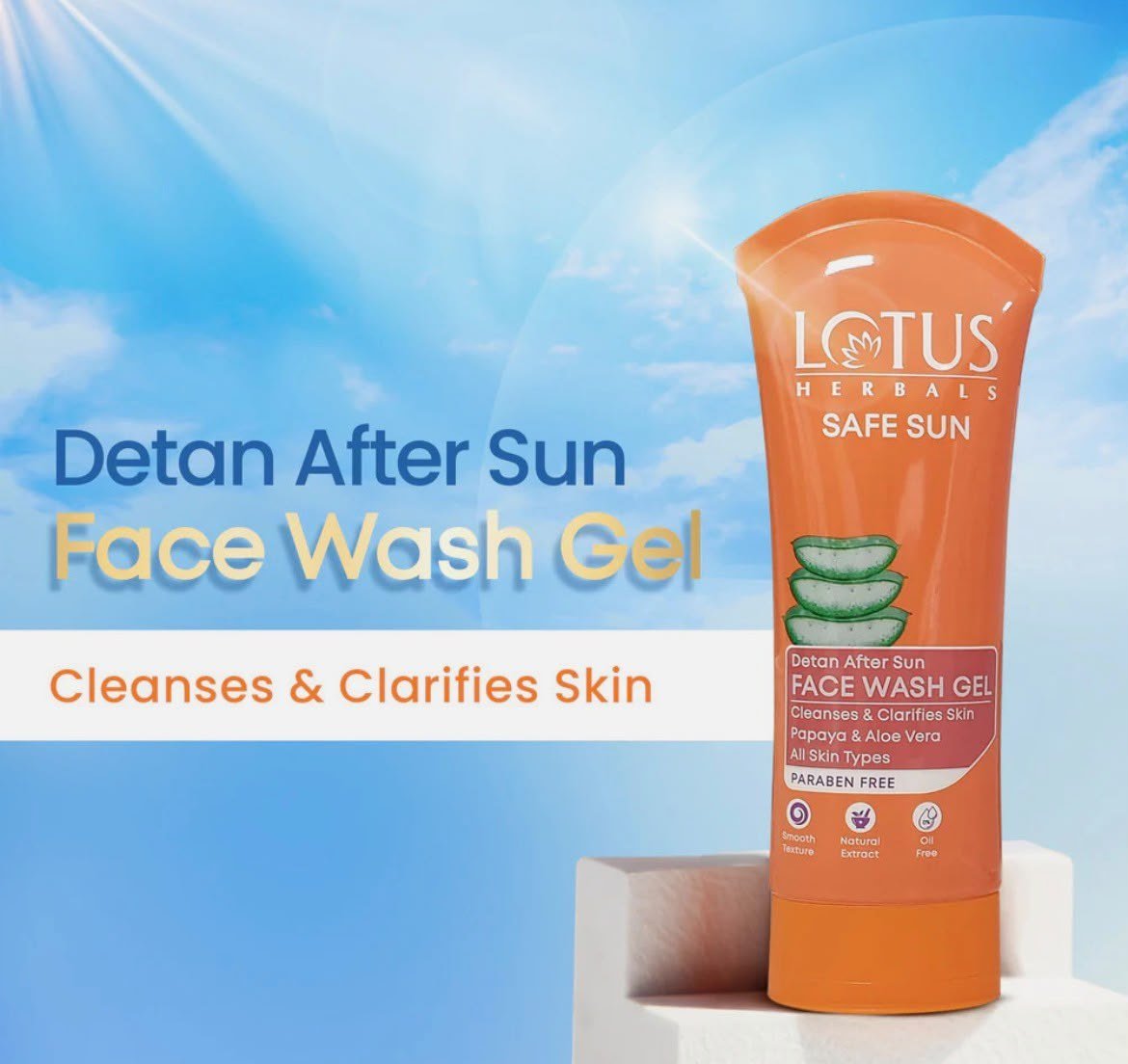 Lotus Herbals Safe Sun DeTAN After-Sun Face Wash Gel With Papaya Aloe Vera 100g thumbnail