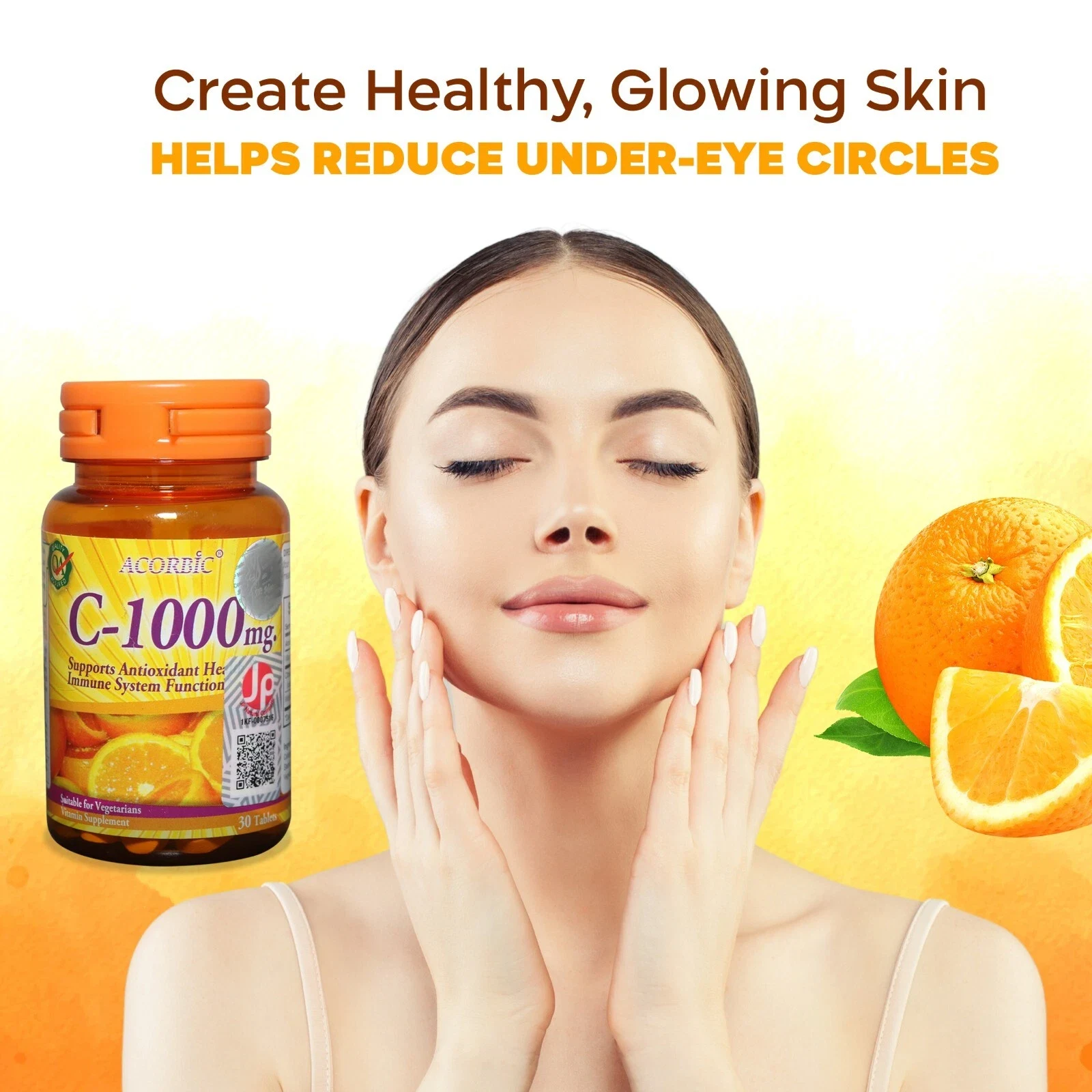 Acorbic C-1000 Vitamin C Tablets For Skin Whitening Natural Supplement 30tabs thumbnail