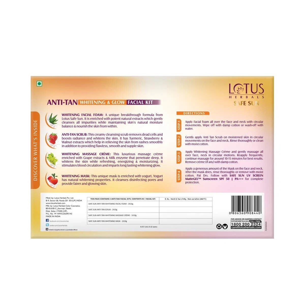 Lotus Herbals Safe Sun Anti Tan Whitening and Glow 4 in 1 Facial Kit thumbnail