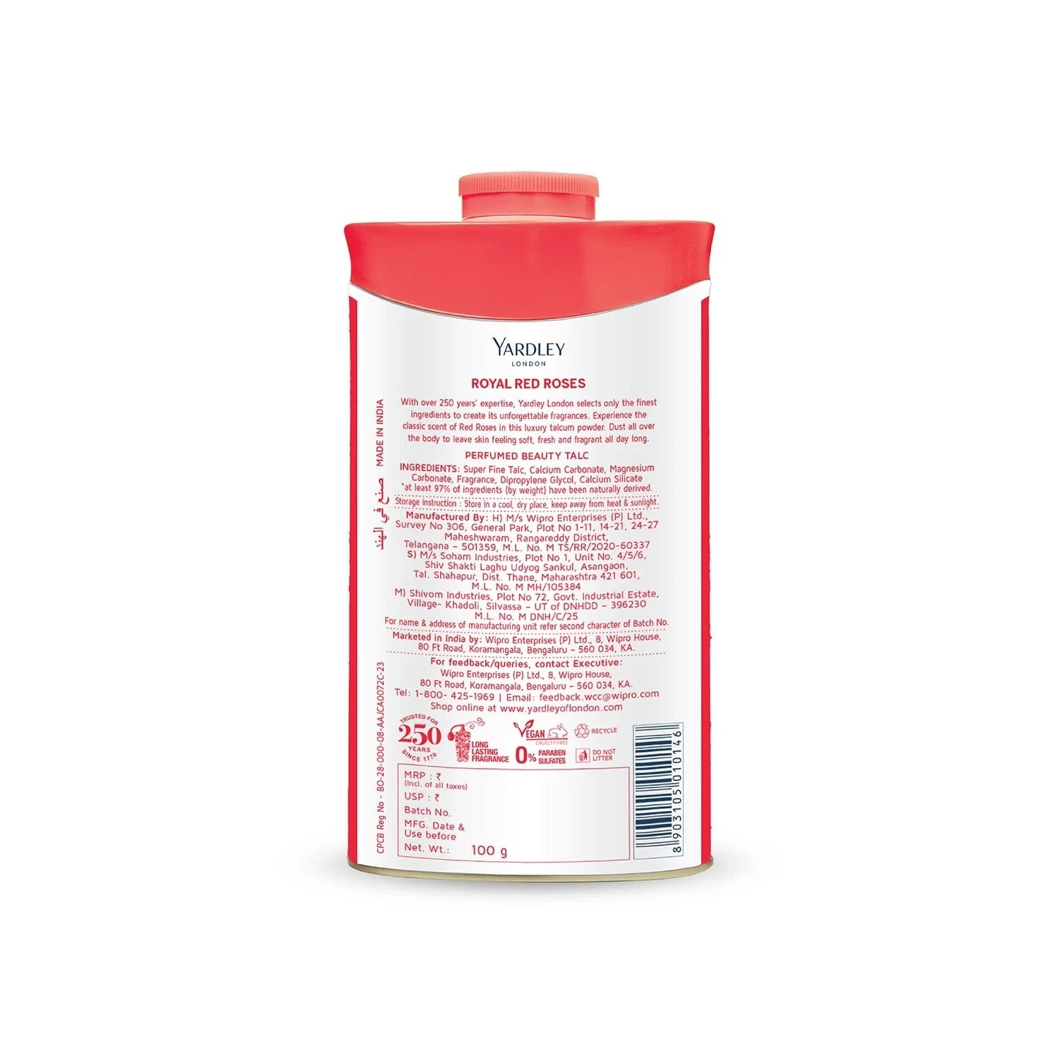 Yardley London Royal Red Rose Talc Satin-Smooth Skin's Beauty For Women 250g thumbnail