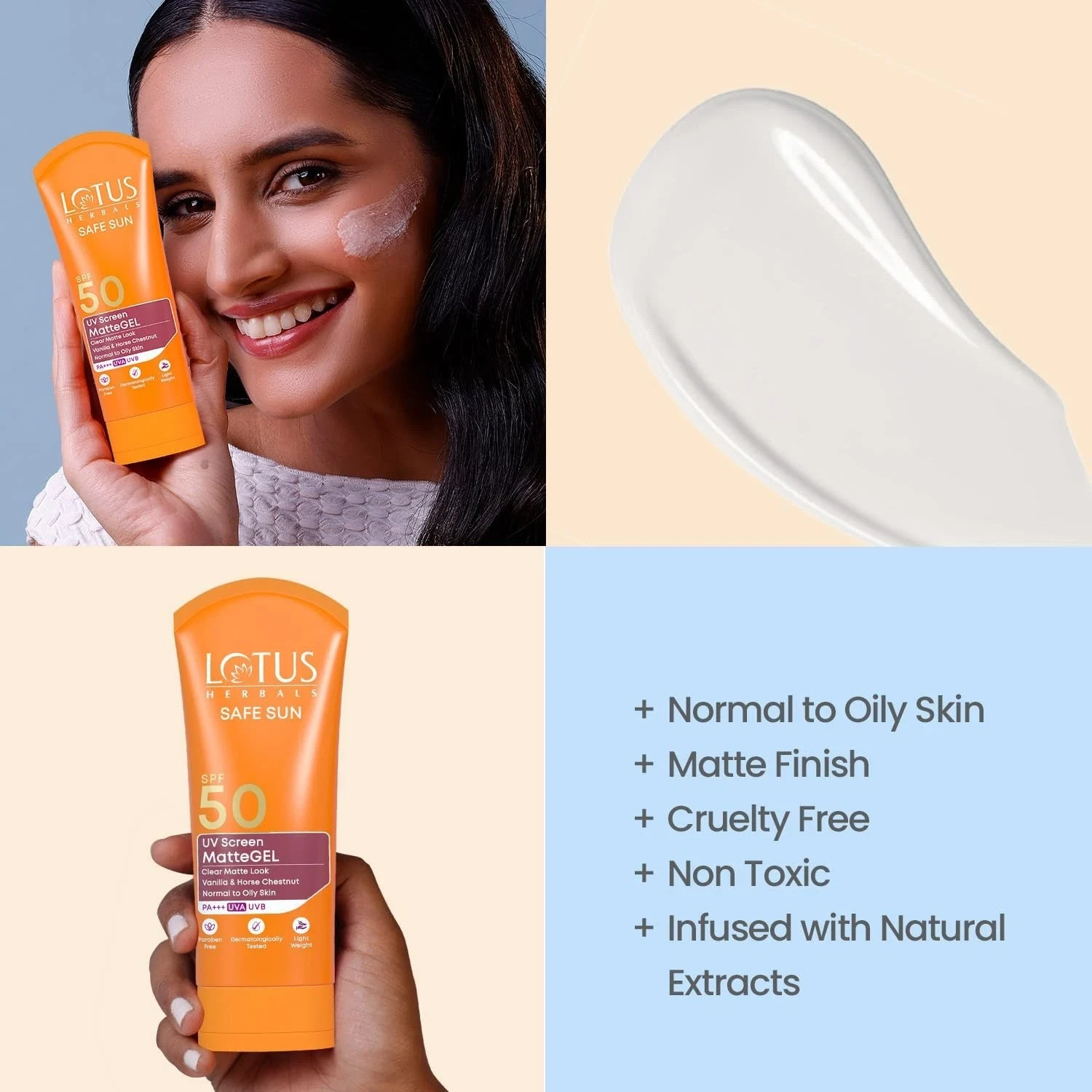 Lotus Safe Sun Invisible Matte Gel Sunscreen SPF 50 PA+++ for Men & Women - 100g thumbnail