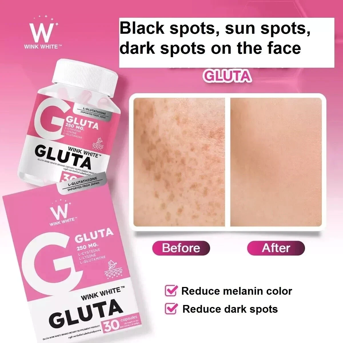 WINK WHITE Gluta Whitening Skin Care Supplement For Youthful glow Skin 30 Caps thumbnail