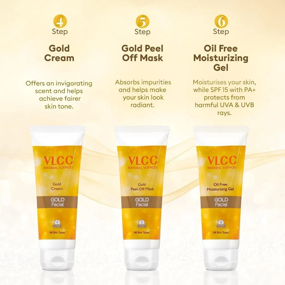 VLCC Gold Facial Kit + Free Rose Water Toner Cream 300gm ( Salon Series ) thumbnail