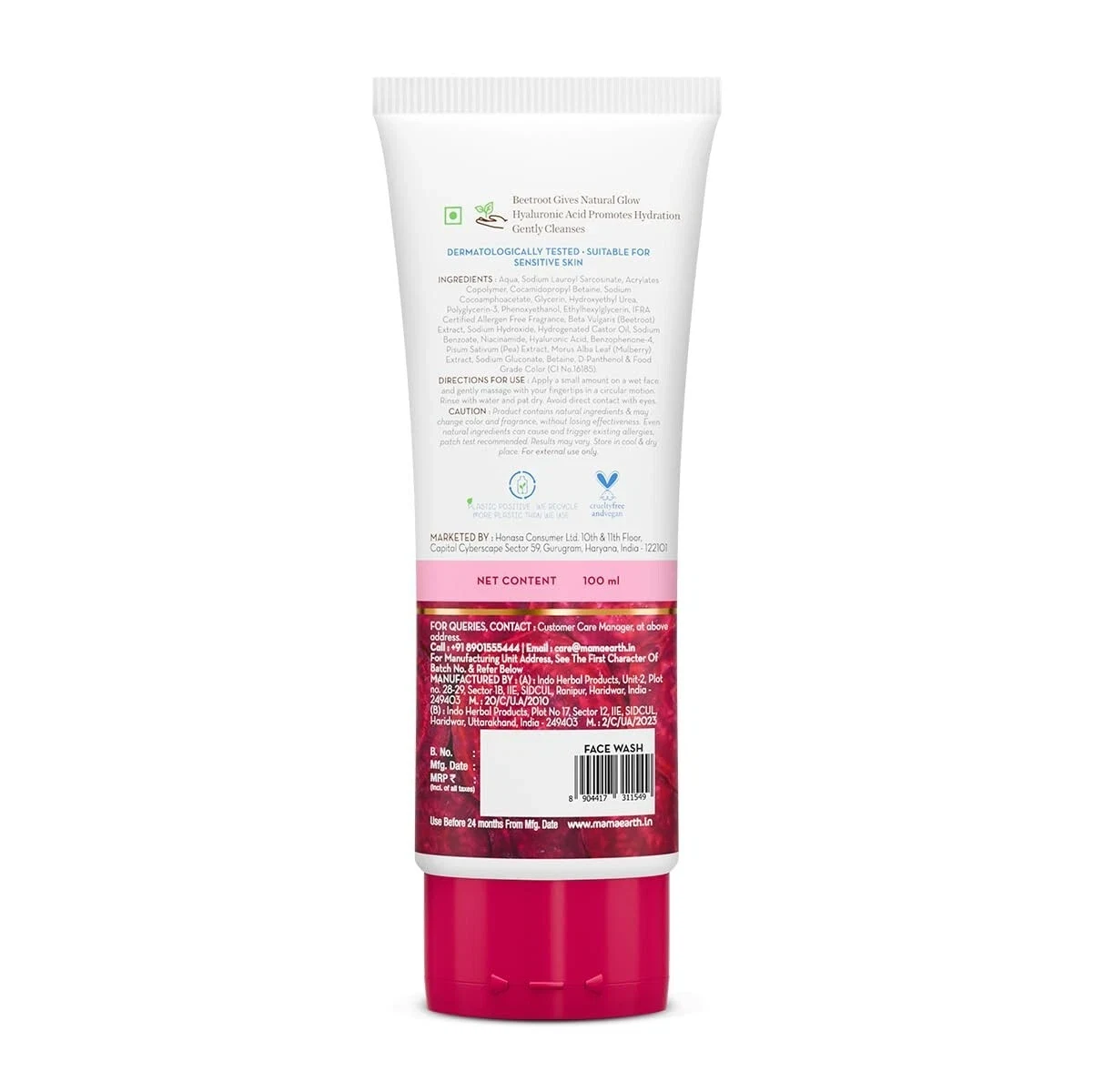 Mamaearth Beetroot Gentle Face Wash & Hyaluronic Acid For Pink Glow 100ml thumbnail