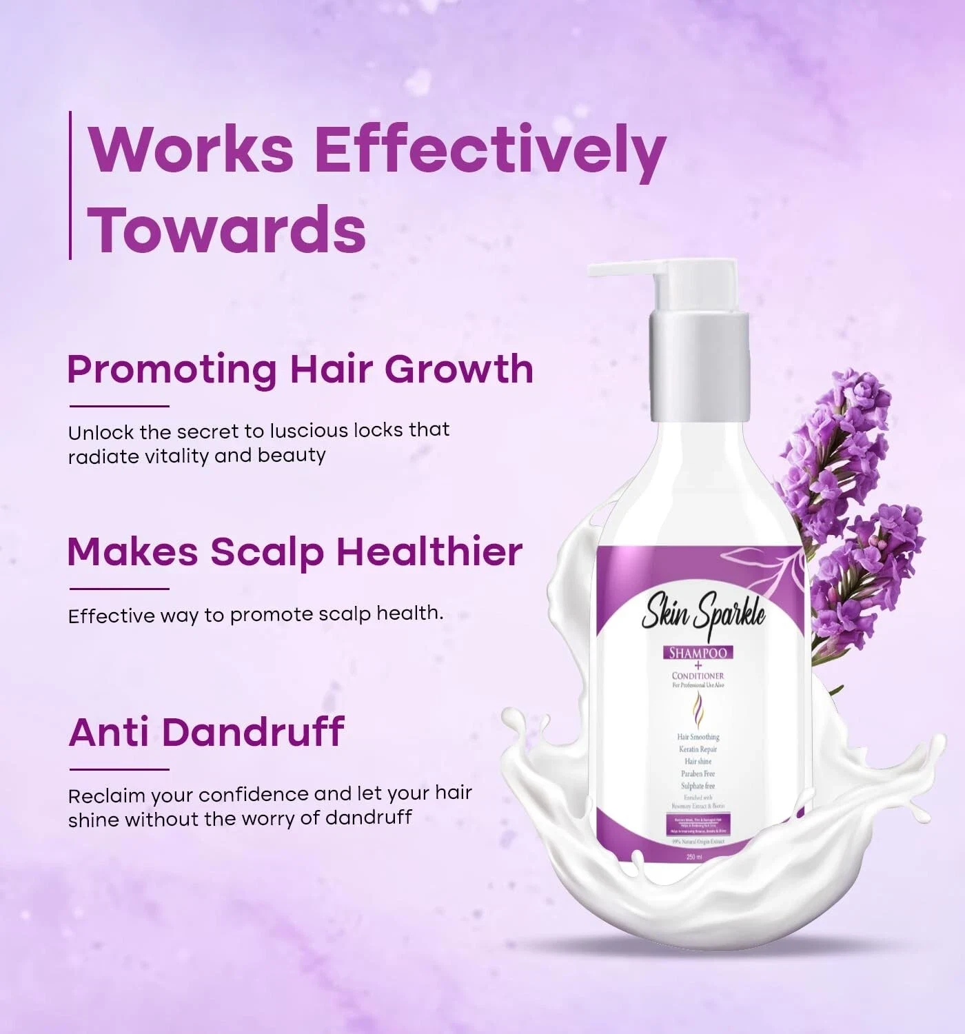 SKIN SPARKLE Hair Shampoo For Smooth Silky, Anti Dandruff , Controls Frizzy Hair thumbnail