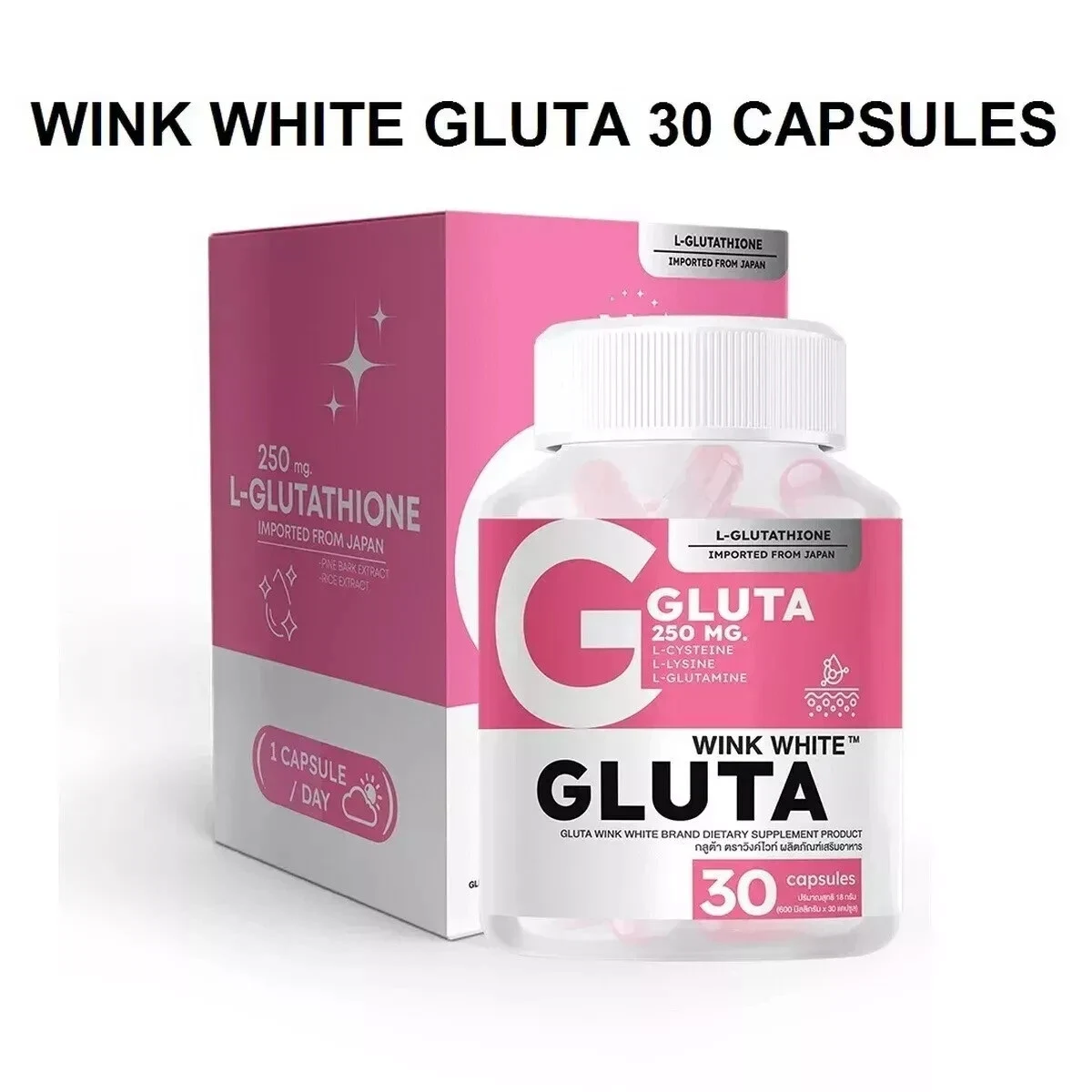 WINK WHITE Gluta Whitening Skin Care Supplement For Youthful glow Skin 30 Caps