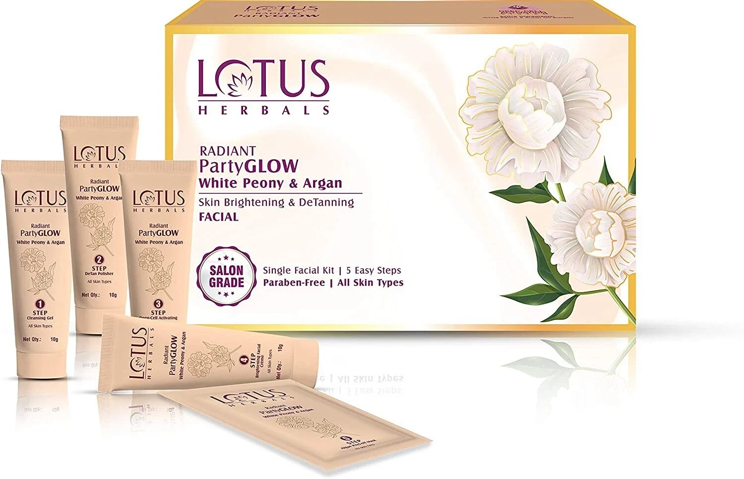 Lotus Herbals Radiant PartyGLOW White Peony & Argan Oil Detanning Facial Kit 57g thumbnail
