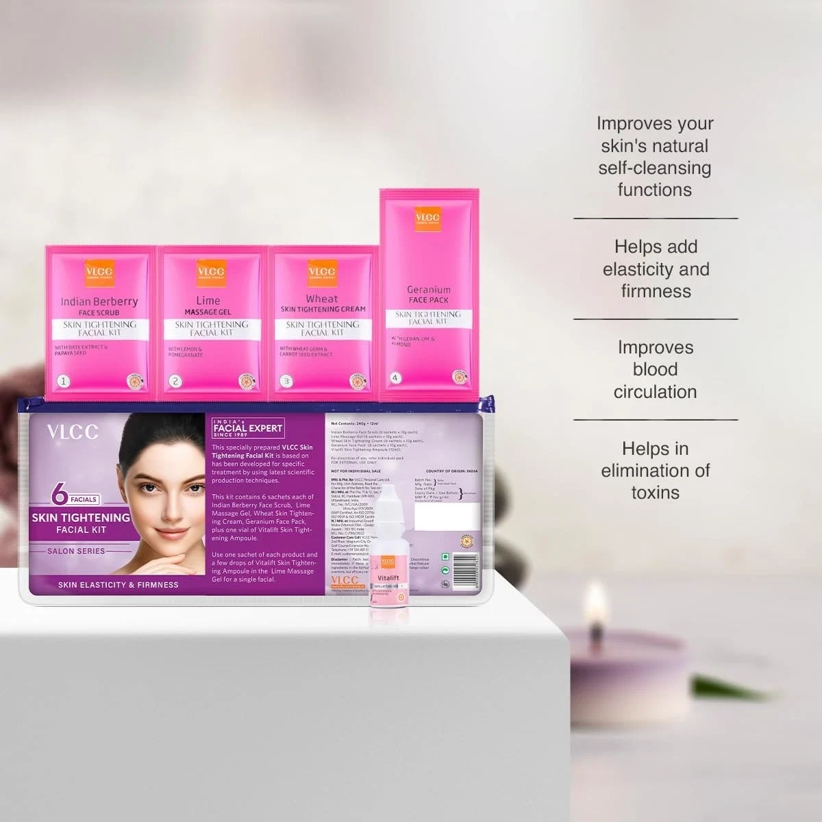 VLCC Skin Tightening Facial Kit 6 Uses Tightens & Firms Skin Youthful Glow 240ml thumbnail