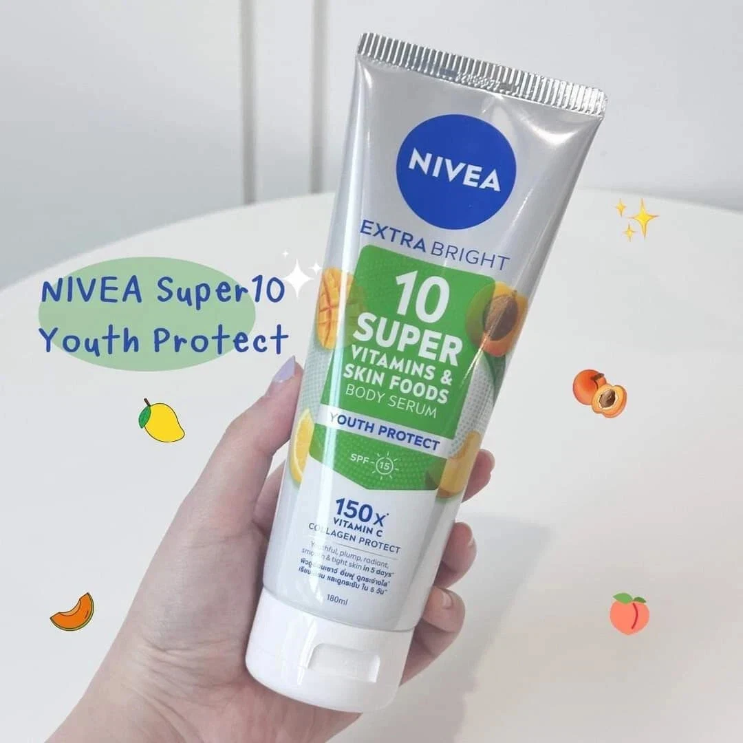 NIVEA Extra Bright 10 Super Vitamins Skin Foods Body Serum Youth Protect 320ml thumbnail