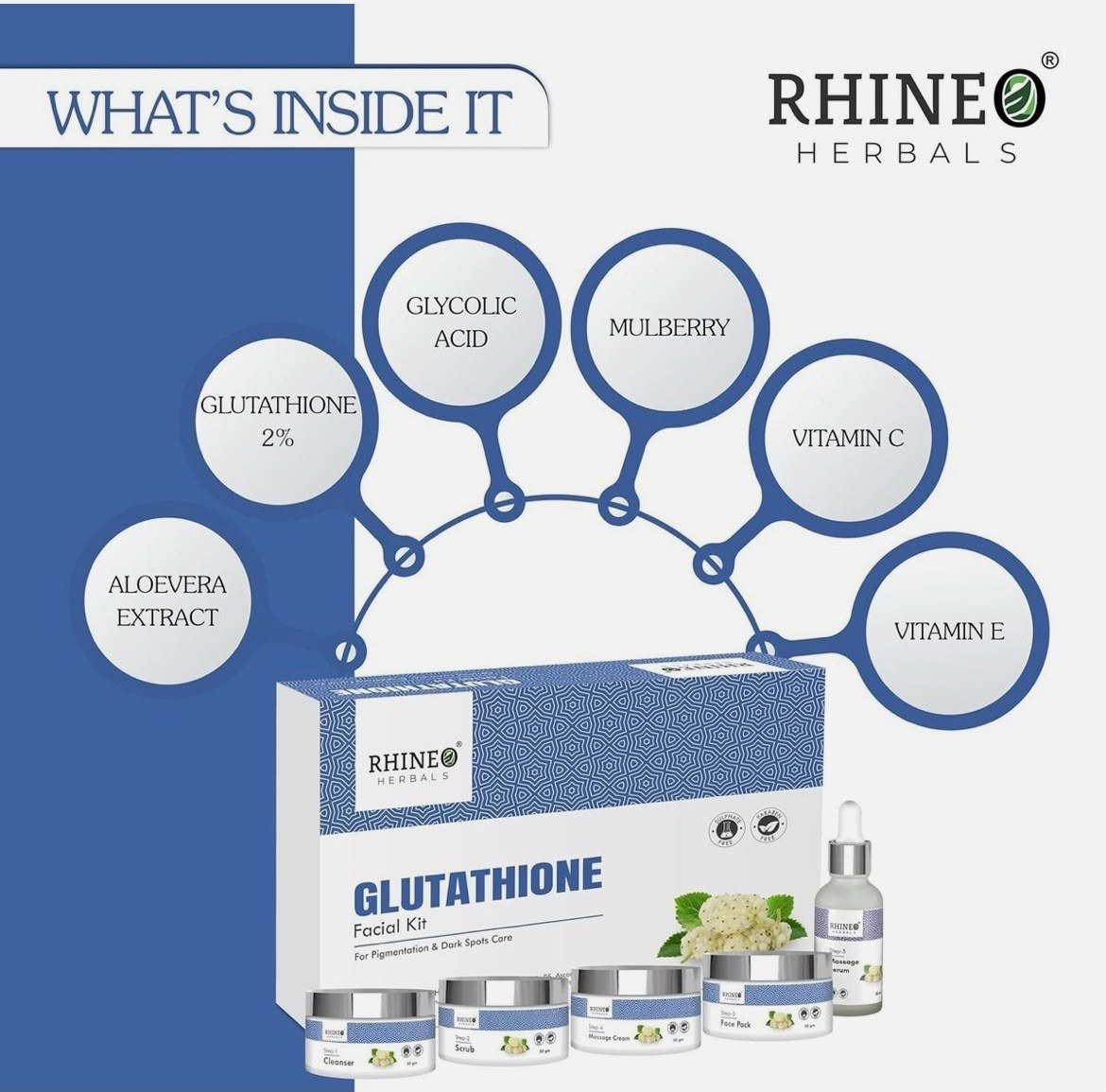RHINEO HERBALS Glutathione Facial Kit For Glowing Brightening & Blemish Skin thumbnail