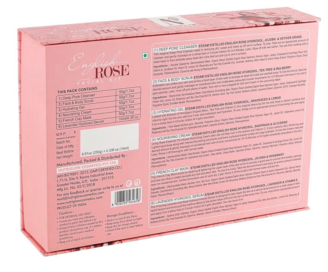 NUTRIGLOW Natural's English Rose Hydrosol Facial Kit (8.5 OZ + 0.3 FlOz) 250gm + 10ml thumbnail