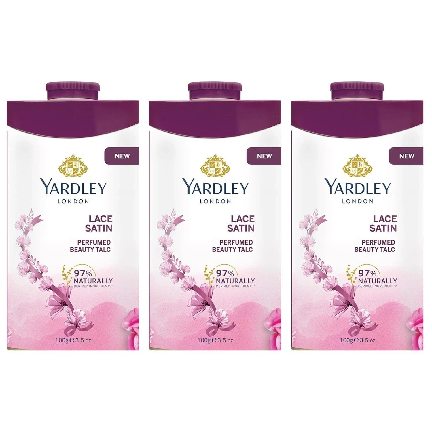 Yardley London Lace Satin Perfumed Talc For Soft Fragrant Skin All Day 100g X 3