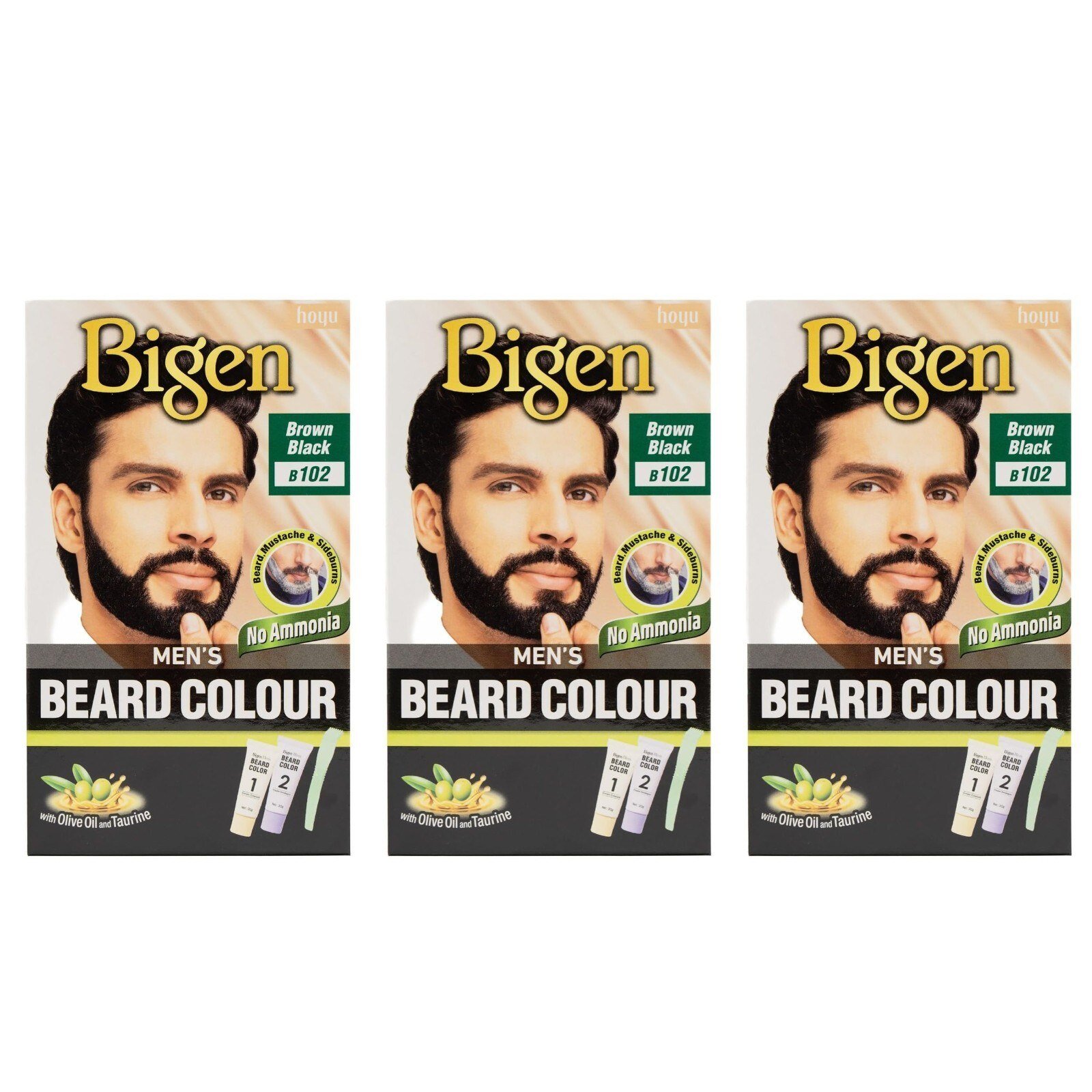 Bigen Mens Beard Colour Brownish Black B102 With Aloe Extract And Olive Oils 3pc