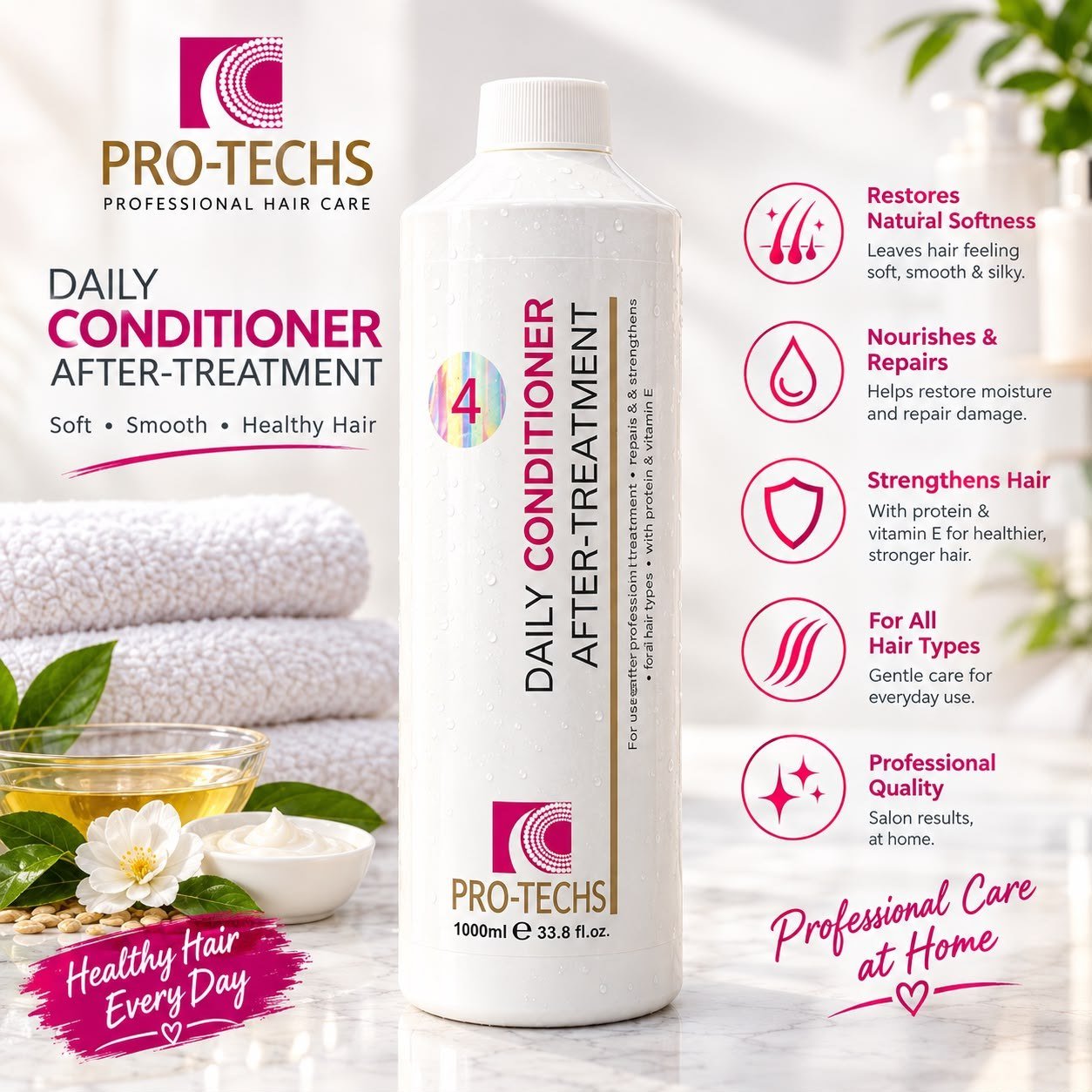 PRO-TECHS Advanced Daily Conditioner Step 4 After Treatment 1000ml Professional Salon Conditioner for Smooth & Treated Hair thumbnail