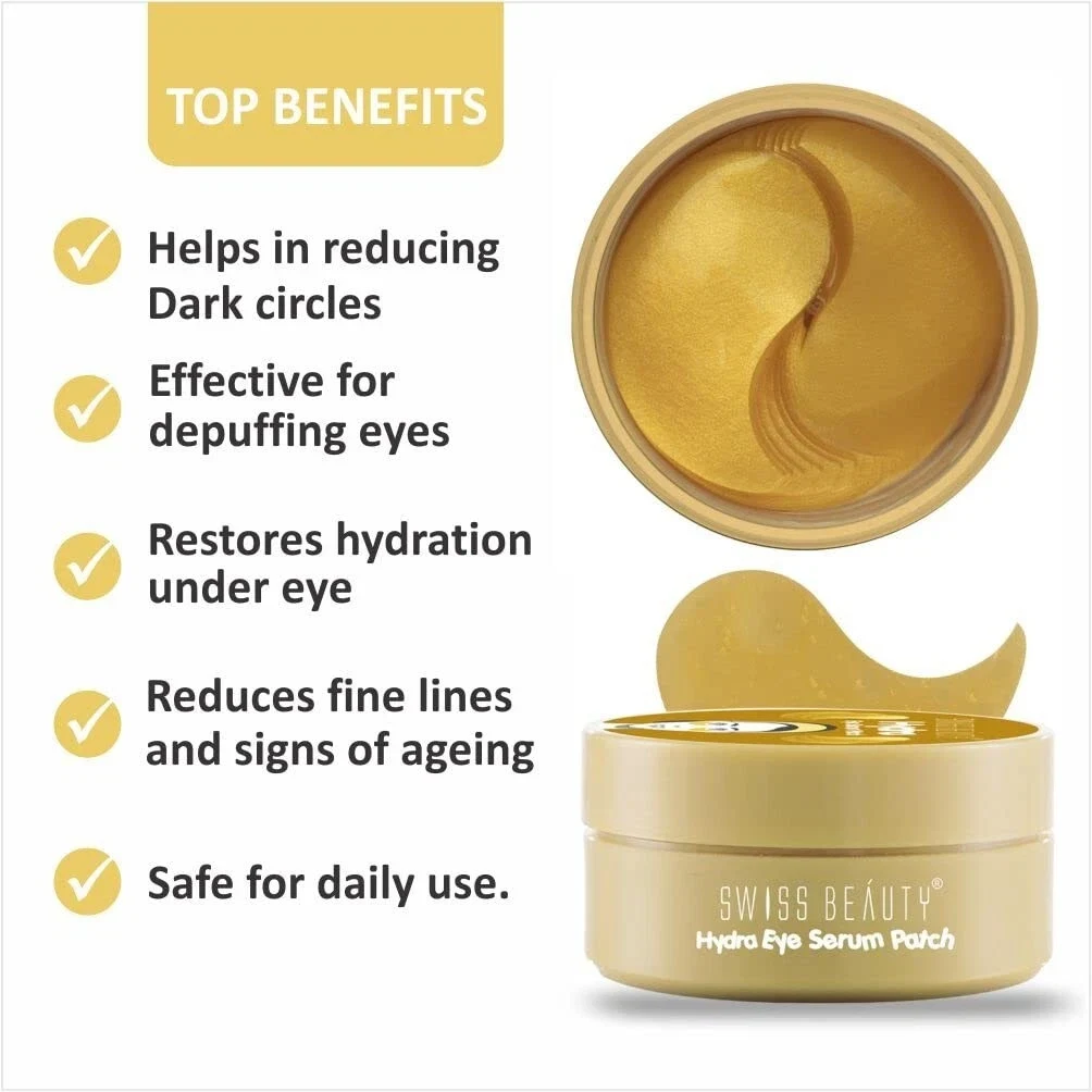 Swiss Beauty Hydra Anti wrinkle Eye Serum Patch for dark circles Gold - 60 pcs thumbnail