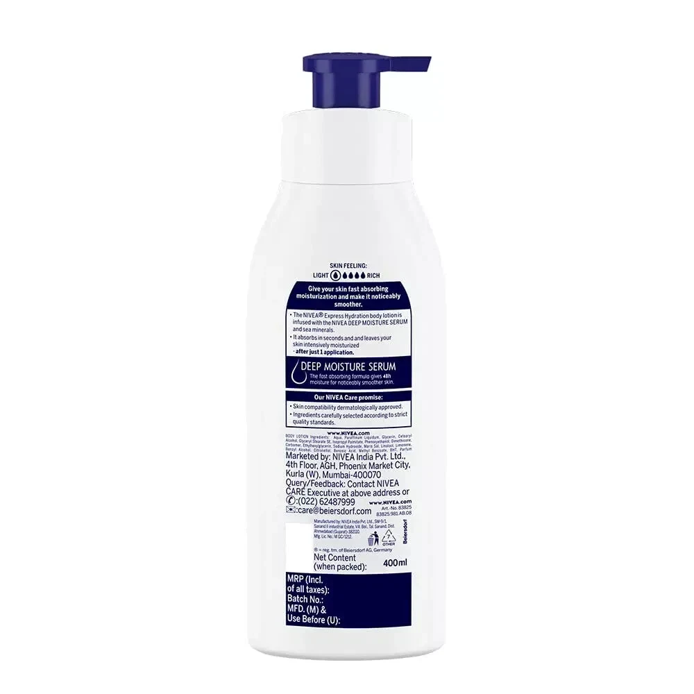 NIVEA Body Lotion For Men & Women, Express Hydration, for Fast Absorption 400ml thumbnail
