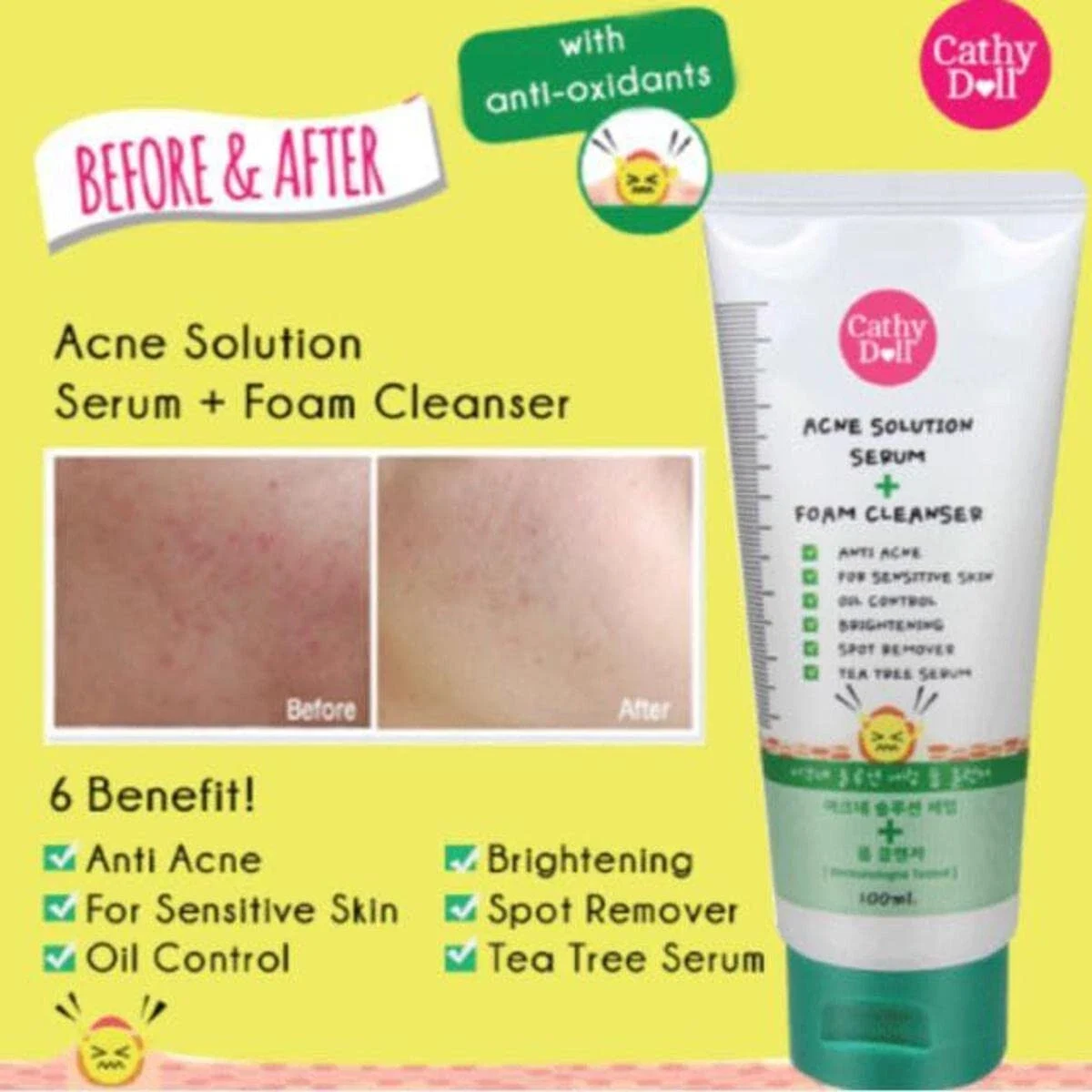Cathy Doll Acne Solution Serum + Foam Cleanser For Anti Acne & Oil Control 100ml thumbnail
