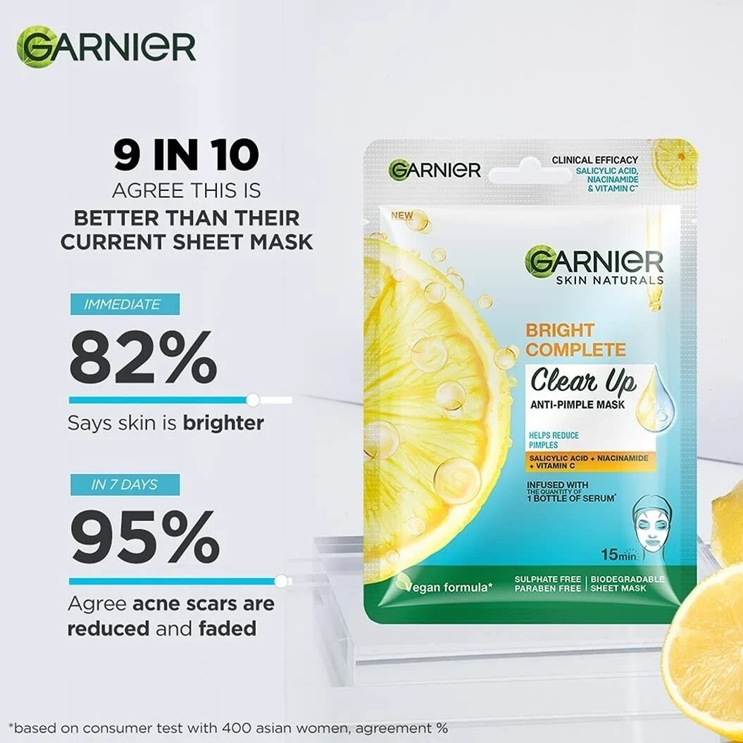 Garnier Bright Complete Anti Pimple Sheet Mask For Clear, Hydrated Glowing Skin thumbnail
