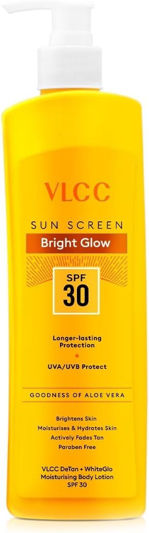 VLCC Bright Glow Body Lotion with SPF 30 PA+++, Cocoa Butter, Shea Butter, Aloe Vera, Almond Oil, 350ml