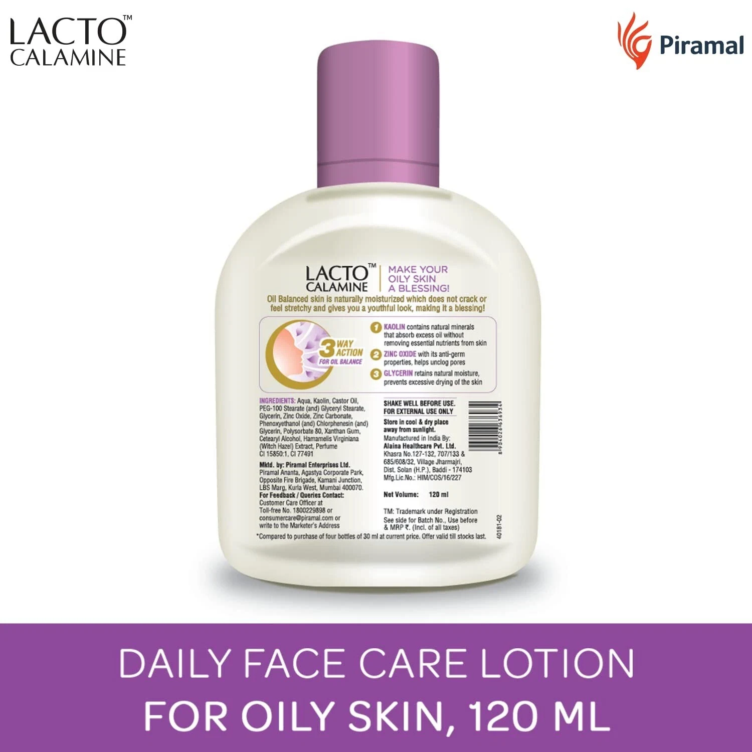 Lacto Calamine Face Lotion for Oil Balance - Oily Skin - 120 ml thumbnail