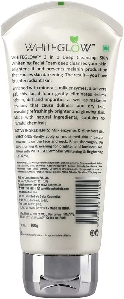 Lotus Herbals Whiteglow 3-in-1 Deep Cleansing Skin Whitening Facial Foam 100g thumbnail