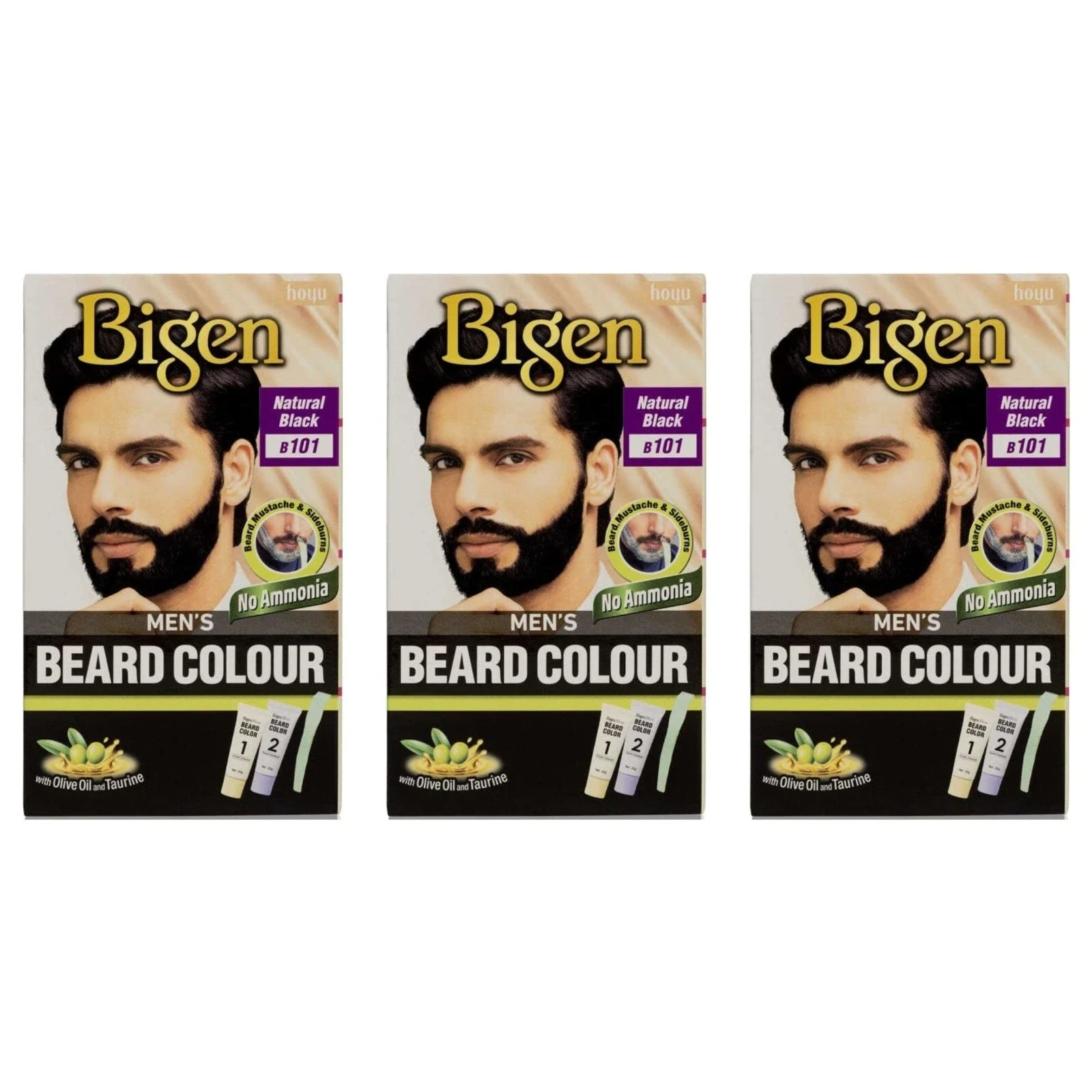 Bigen Mens Beard Colour B101 Natural Black For perfectly covers gray Hairs 3pc