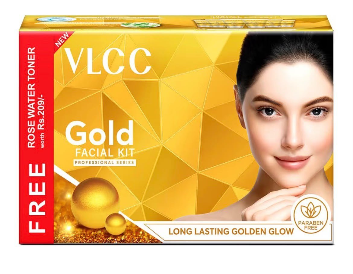 VLCC Gold Facial Kit + Free Rose Water Toner Cream 300gm ( Salon Series )