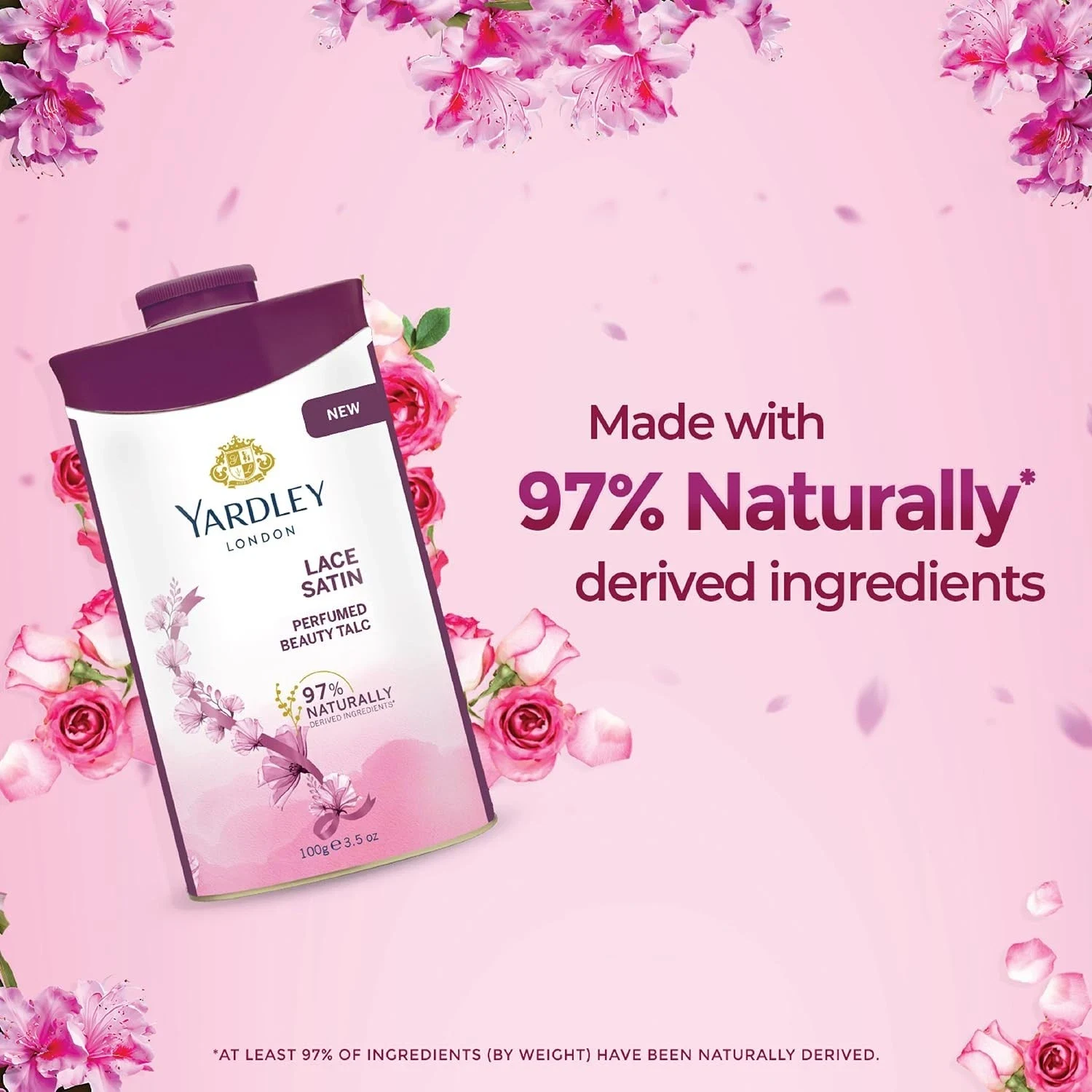 Yardley London Lace Satin Perfumed Talc For Soft and Fragrant Skin All Day 100g thumbnail