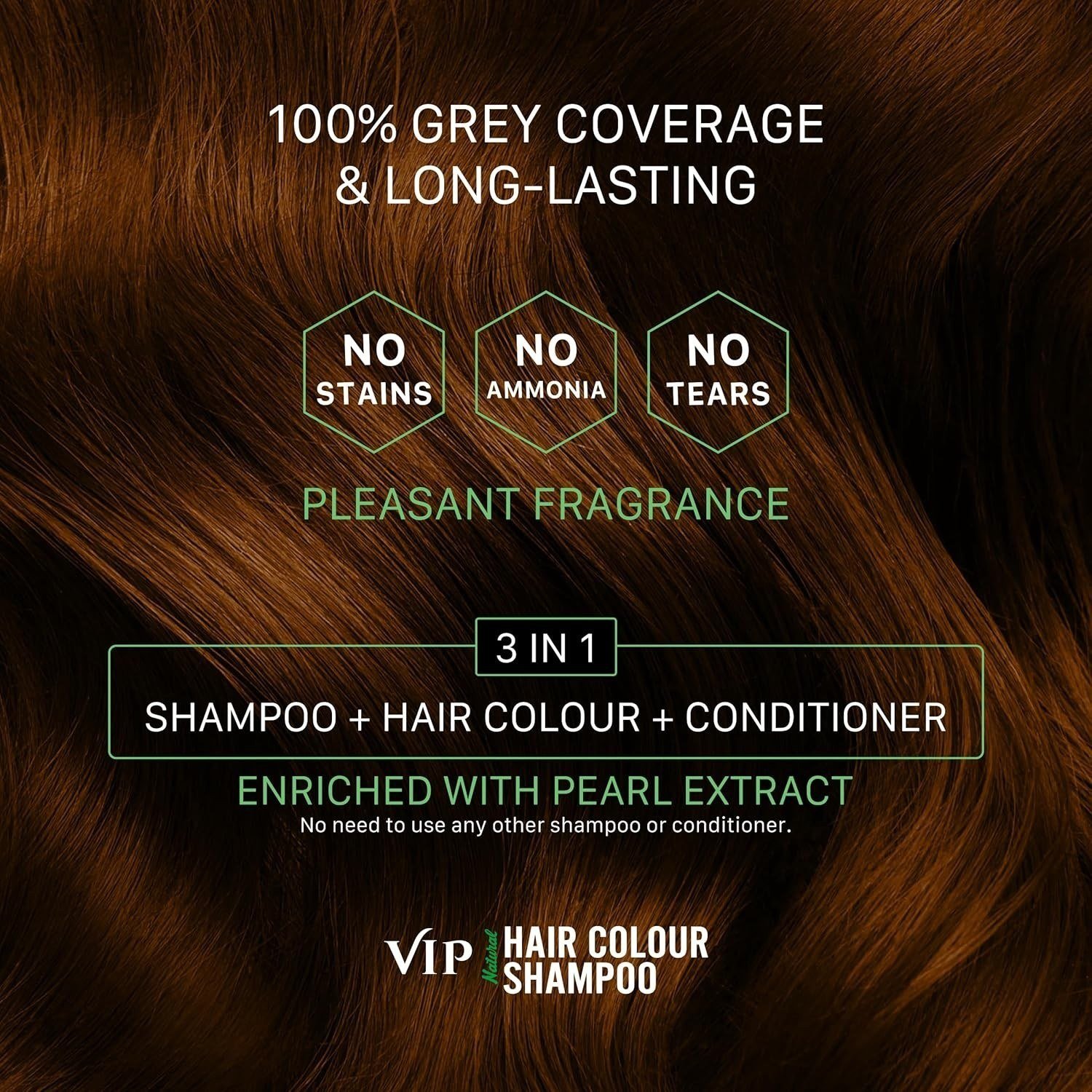 VIP Natural Hair Colour Shampoo For Covers Grey Hair Cleanser & Condition 180ml thumbnail