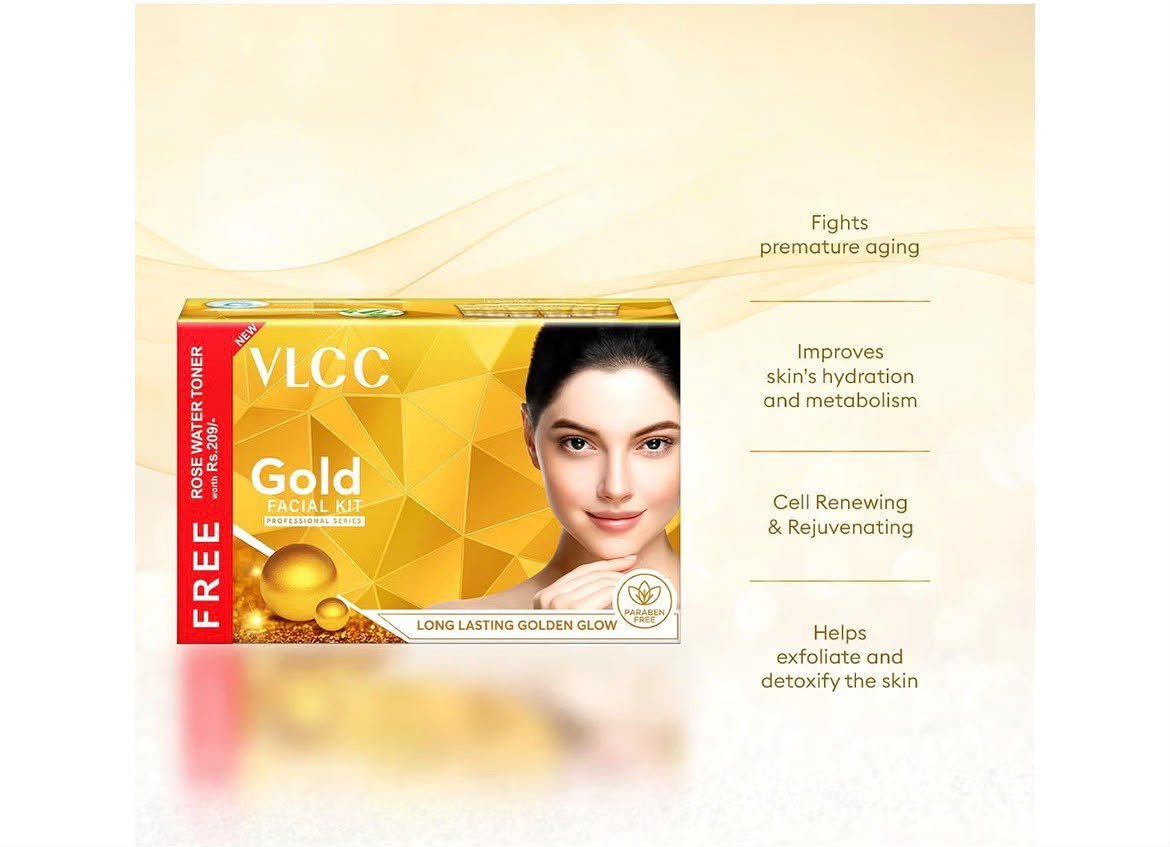 VLCC Gold Facial Kit + Free Rose Water Toner Cream 300gm ( Salon Series ) thumbnail