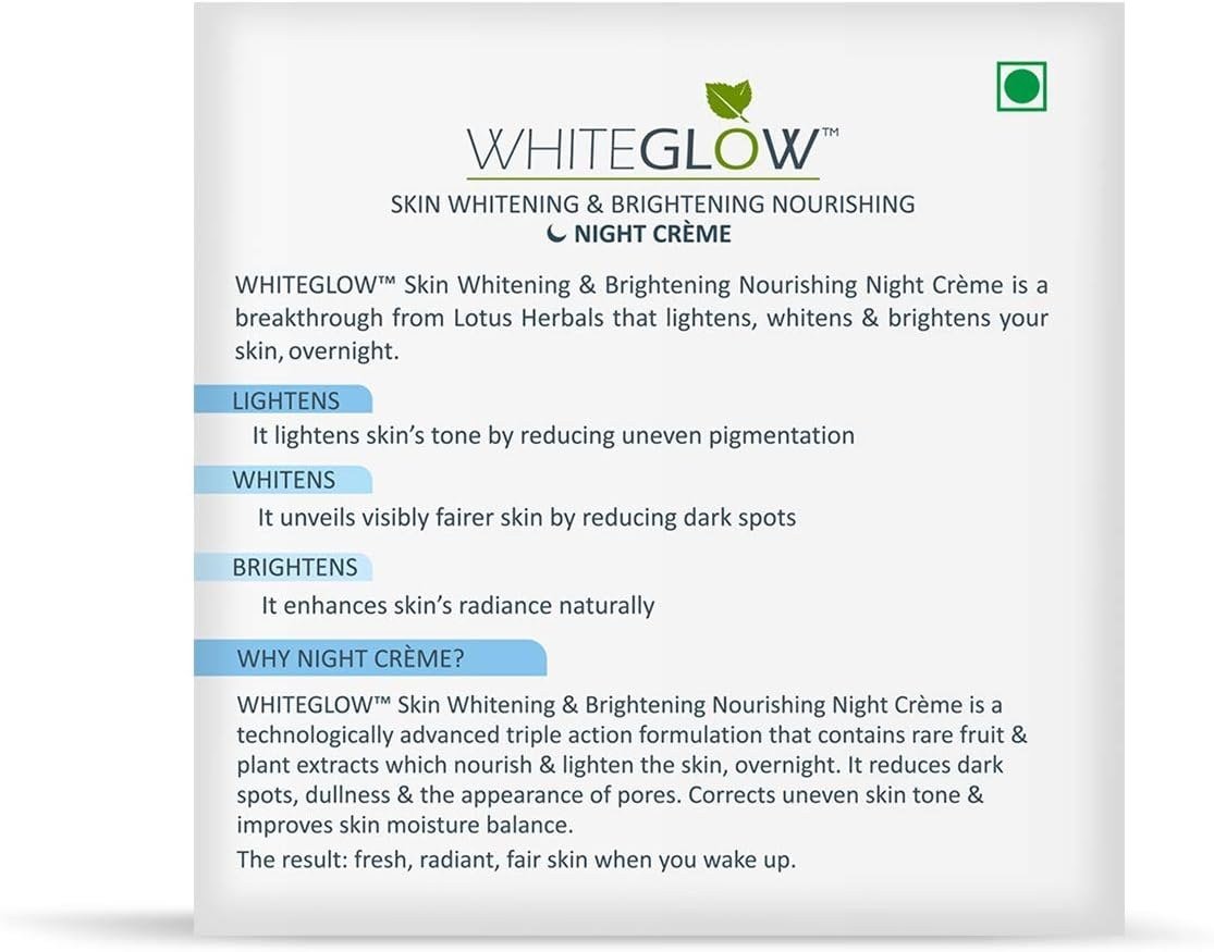 Lotus Herbals WhiteGlow Skin Whitening And Brightening Nourishing Night Creme 60g thumbnail