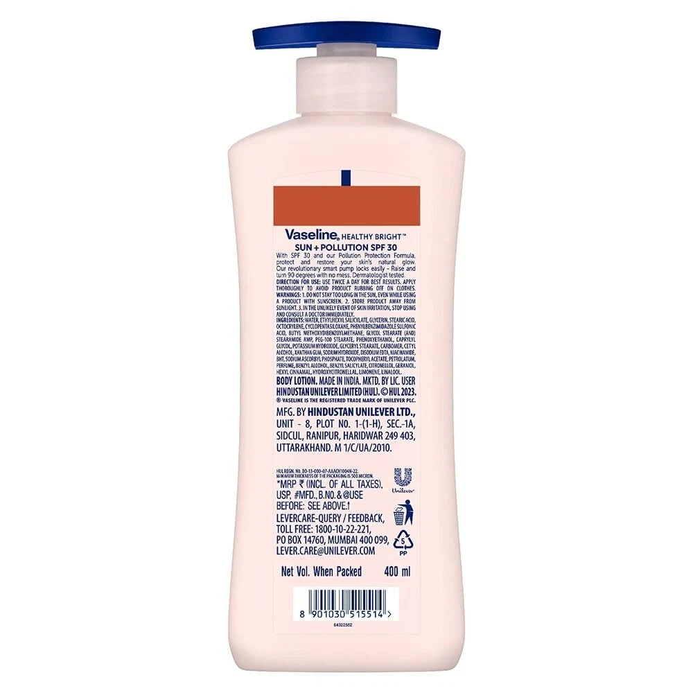 Vaseline Healthy Bright Sun Protection Body Lotion SPF 30 For Glowing Skin 400ml thumbnail