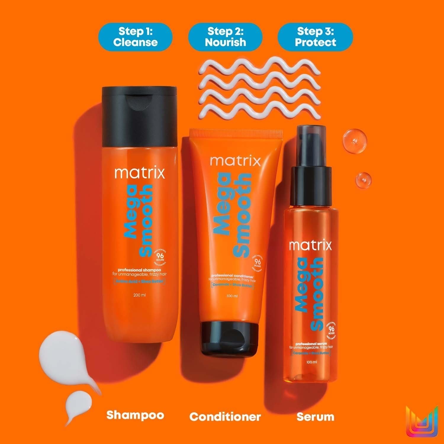MATRIX Mega Smooth Shampoo , Conditioner And Serum With Shea Butter For Hairs thumbnail