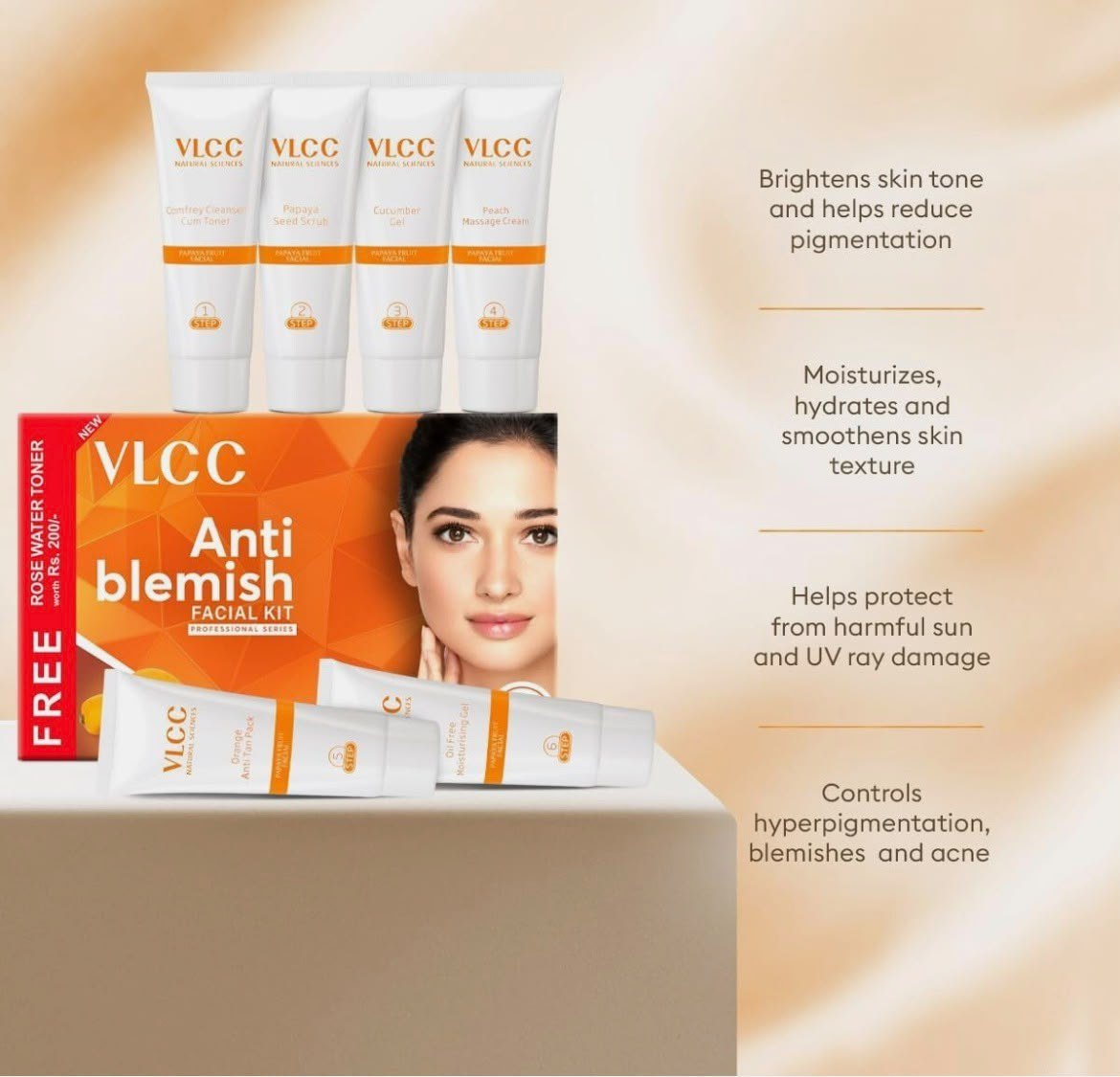 VLCC Papaya Fruit Facial Kit + FREE Rose Water Toner, 300 gm ( Salon Series ) thumbnail