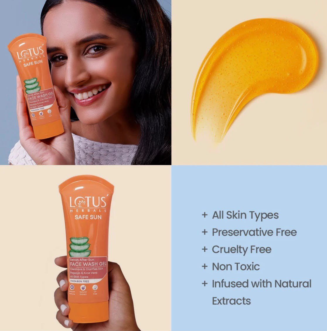 Lotus Herbals Safe Sun DeTAN After-Sun Face Wash Gel With Papaya Aloe Vera 100g thumbnail